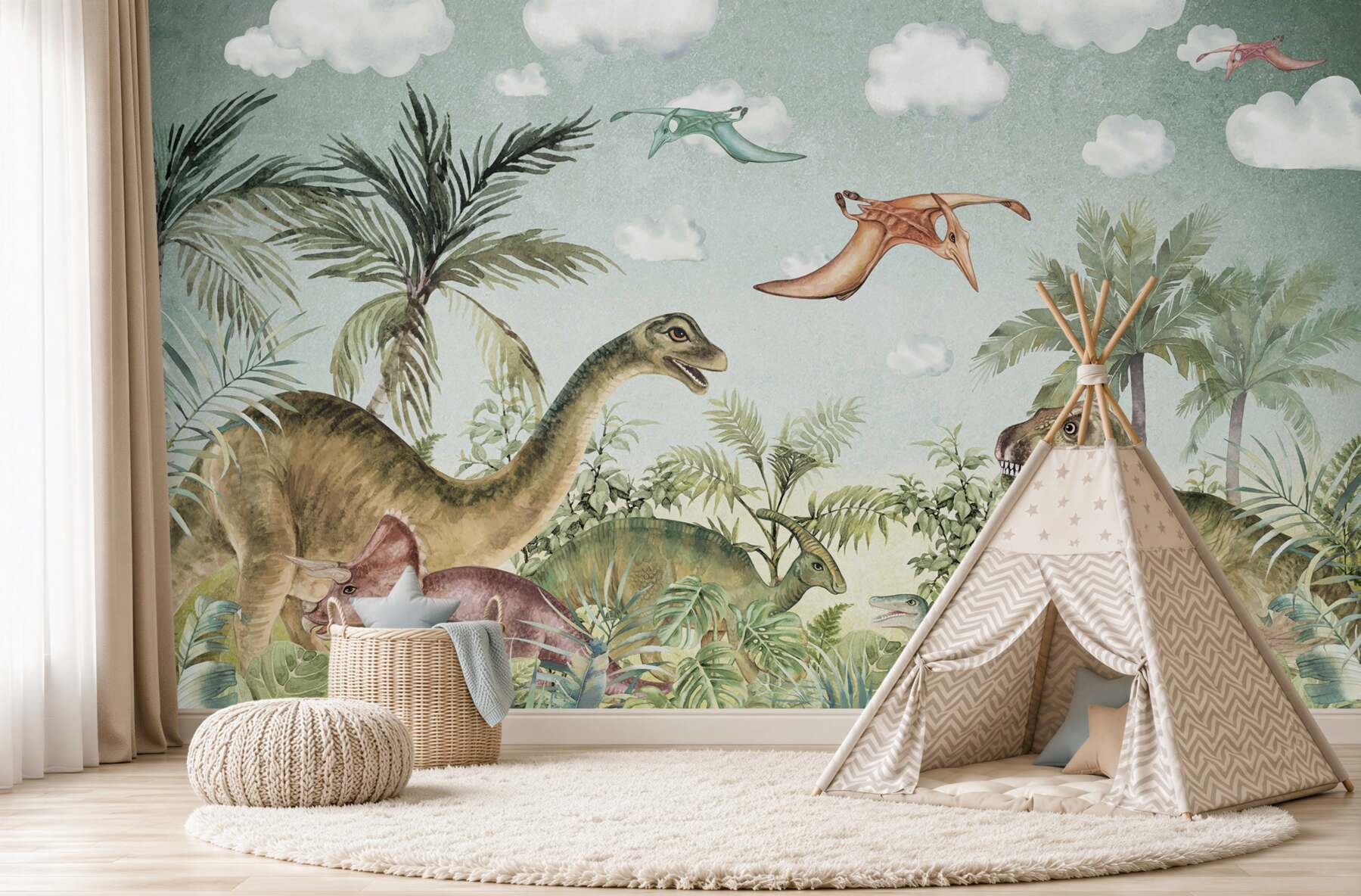 Papier peint dinosaures verts