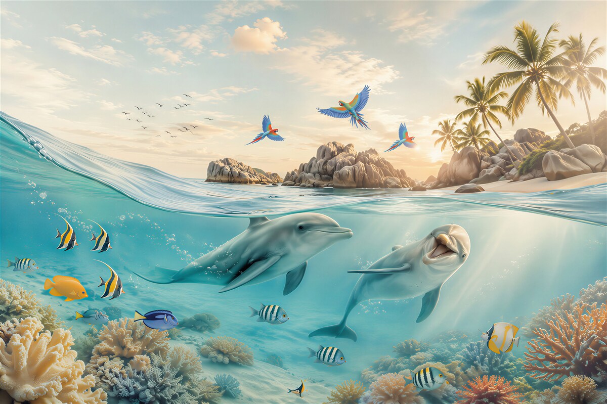 Papier peint dauphins sortent de l'eau