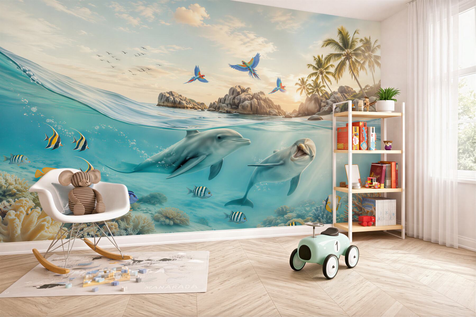 Papier peint dauphins sortent de l'eau