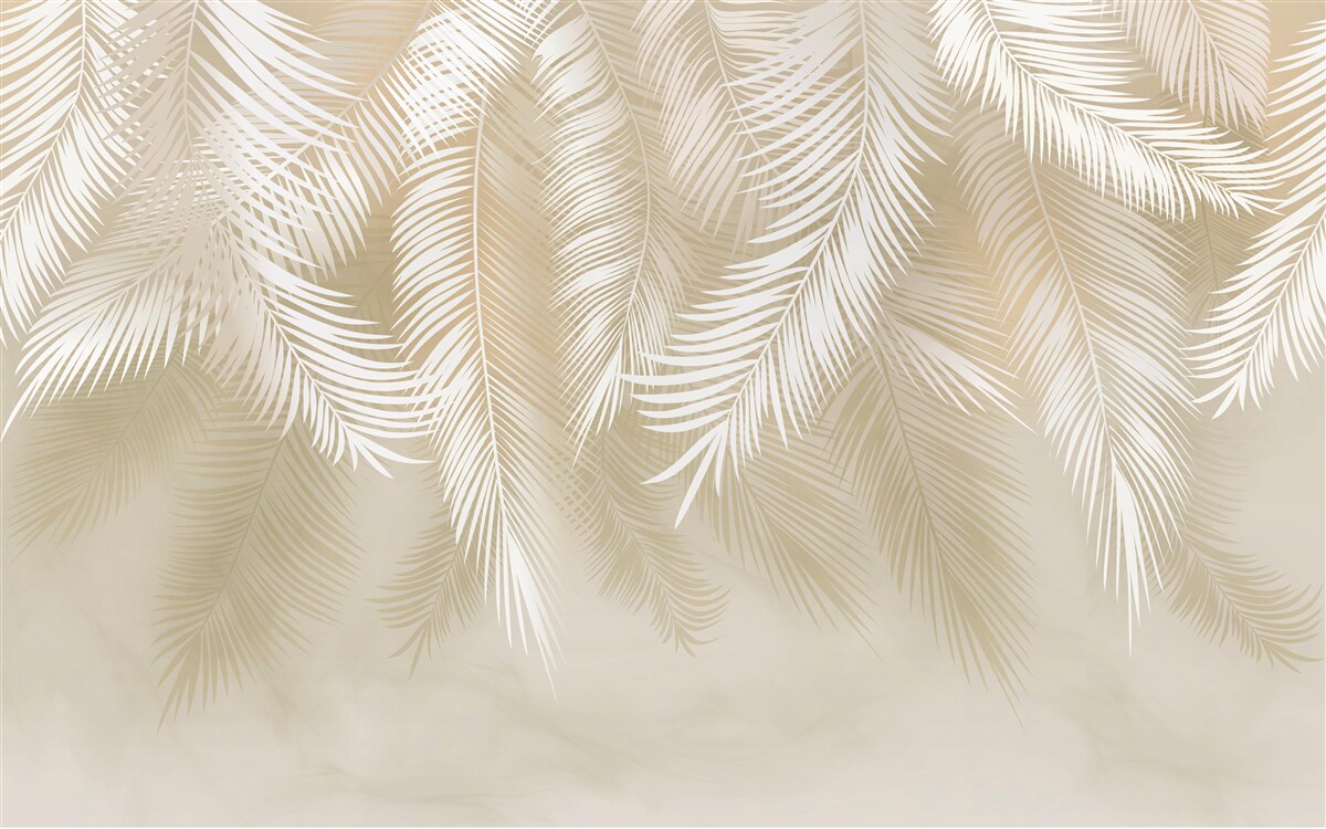 Papier peint feuilles de palmier blanches sur fond beige