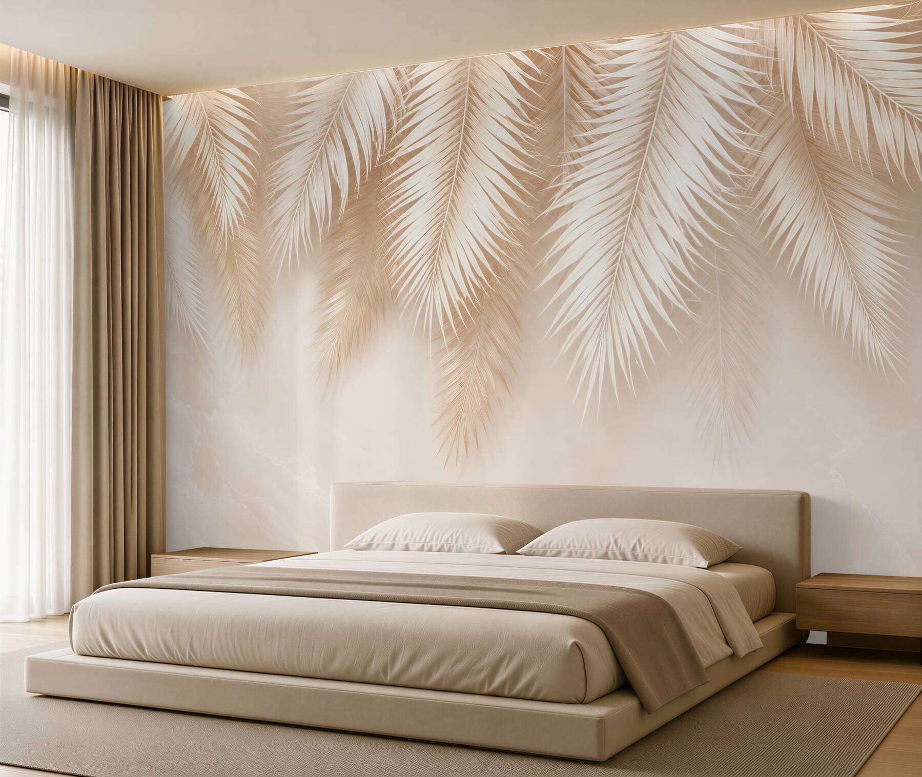 Papier peint feuilles de palmier blanches suspendues