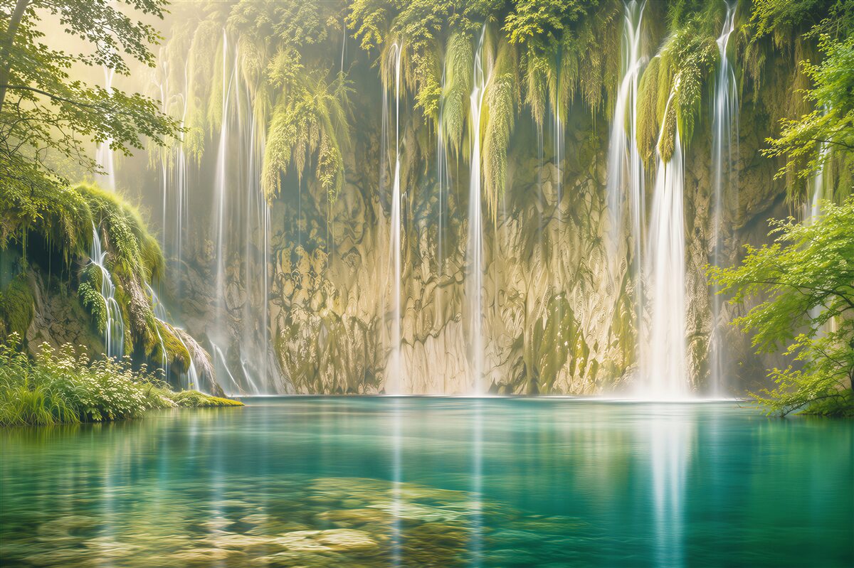 Papier peint fascinante cascade de montagne