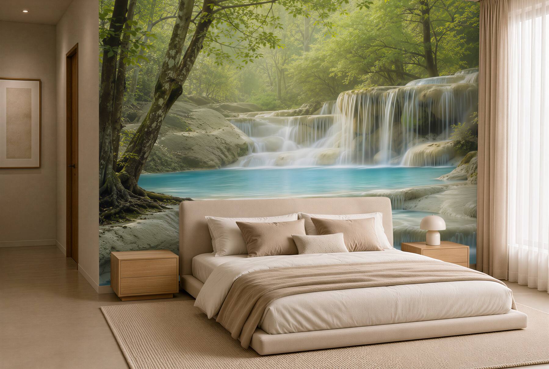 Papier peint eaux claires et bleues d'une cascade forestière