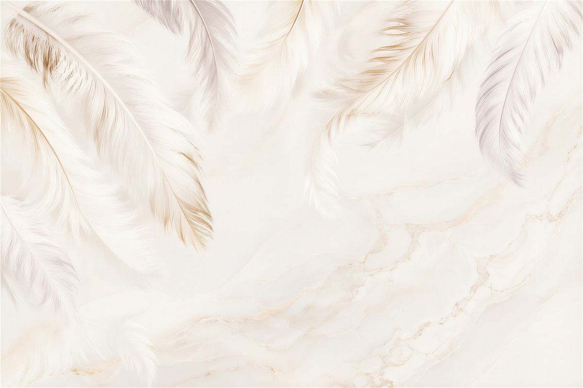 Papier peint plumes aux proportions dorées sur fond clair