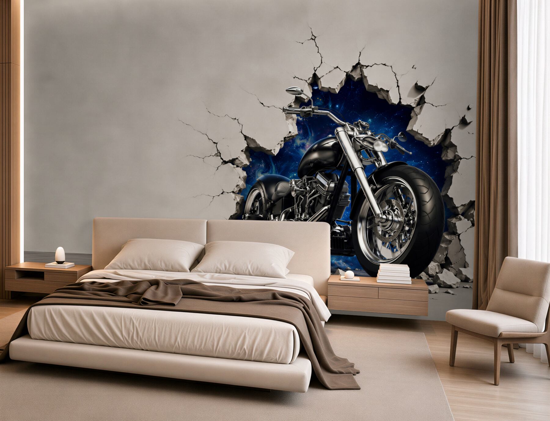 Papier peint moto noire peinte sur le mur