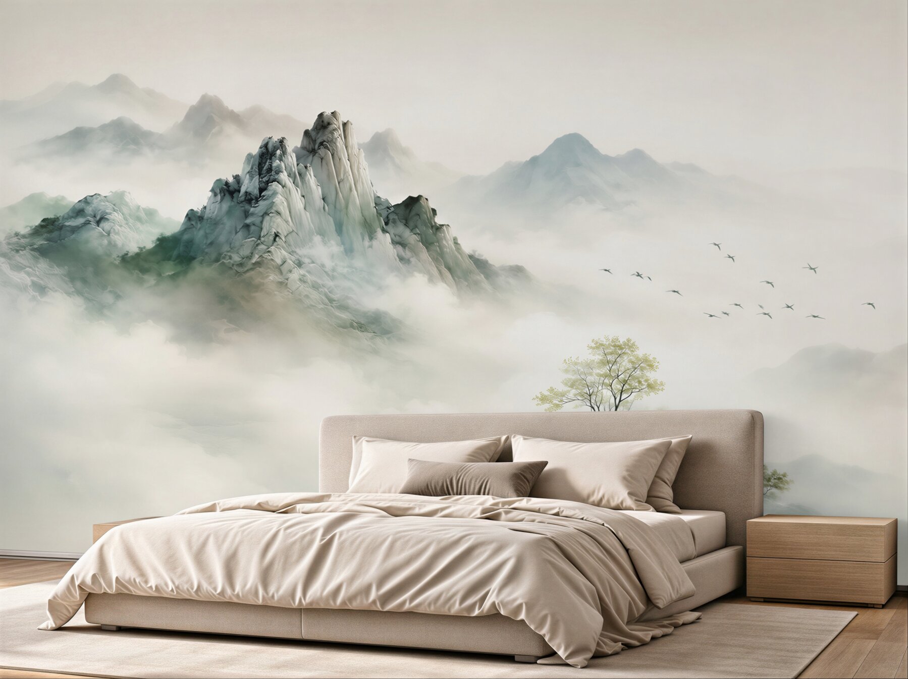 Papier peint paysage de brouillard et montagnes rocheuses