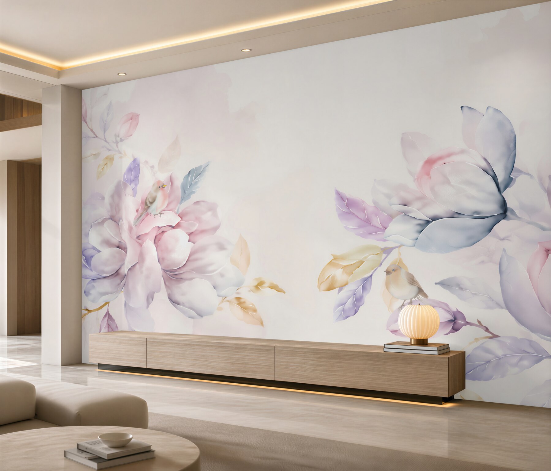 Papier peint branche de fleurs rouge vif