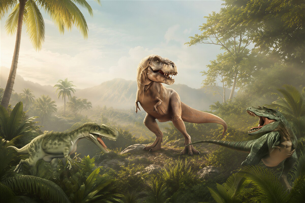 Papier peint ère des dinosaures dans les tropiques