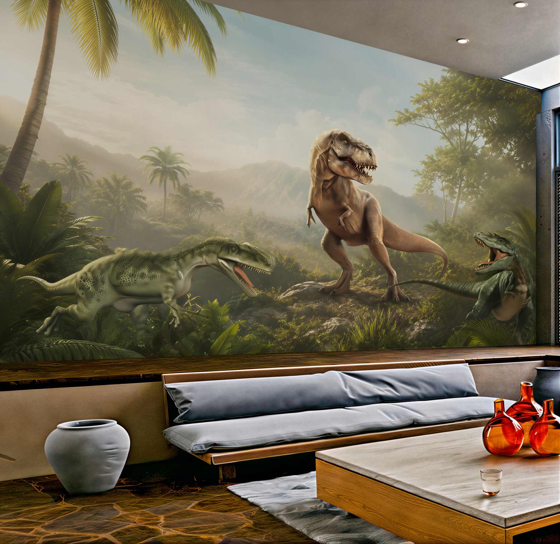 Papier peint ère des dinosaures dans les tropiques