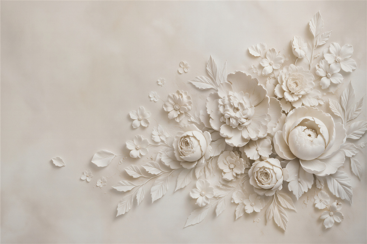 Papier peint bas-relief avec des fleurs blanches