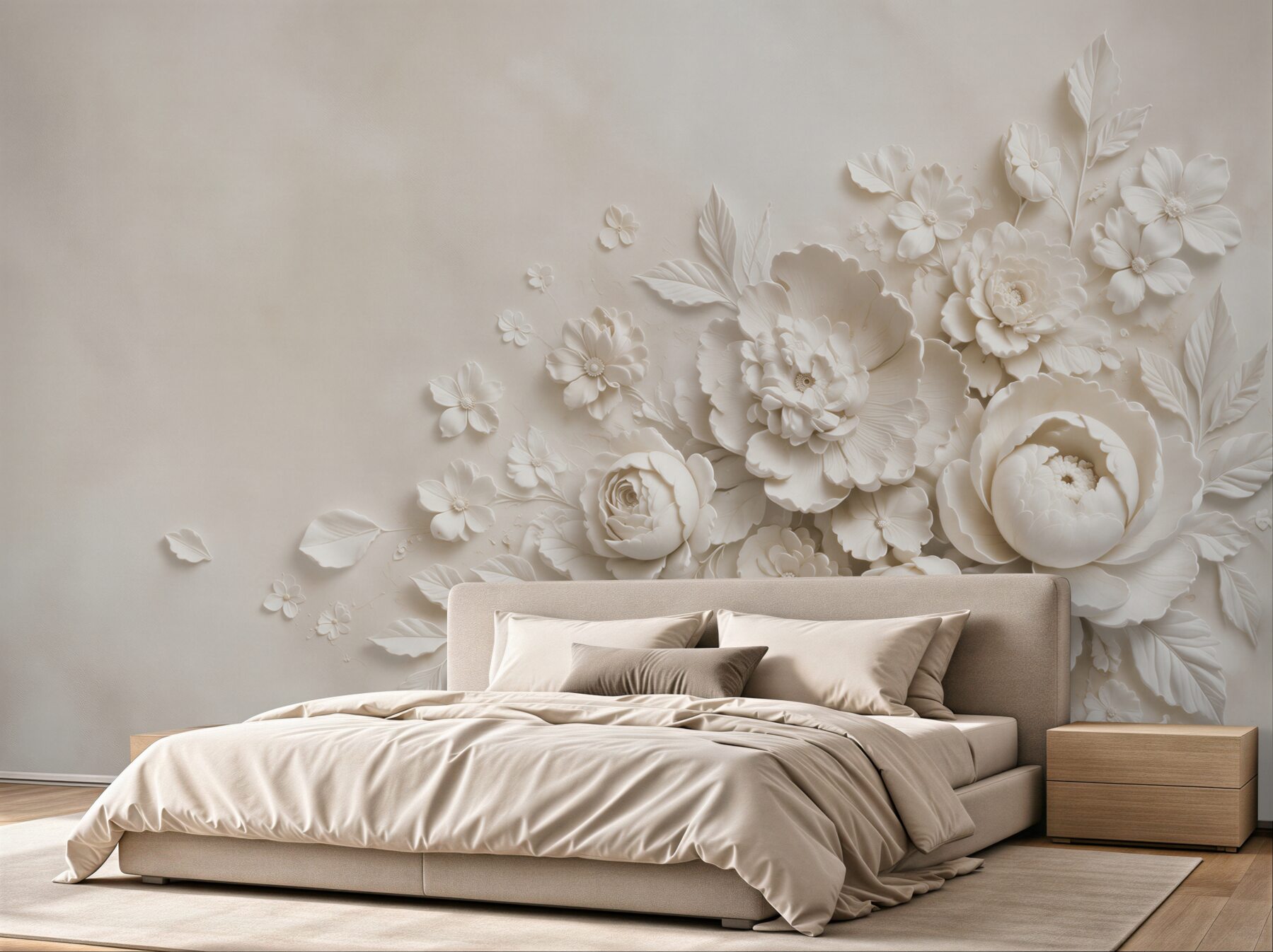 Papier peint bas-relief avec des fleurs blanches