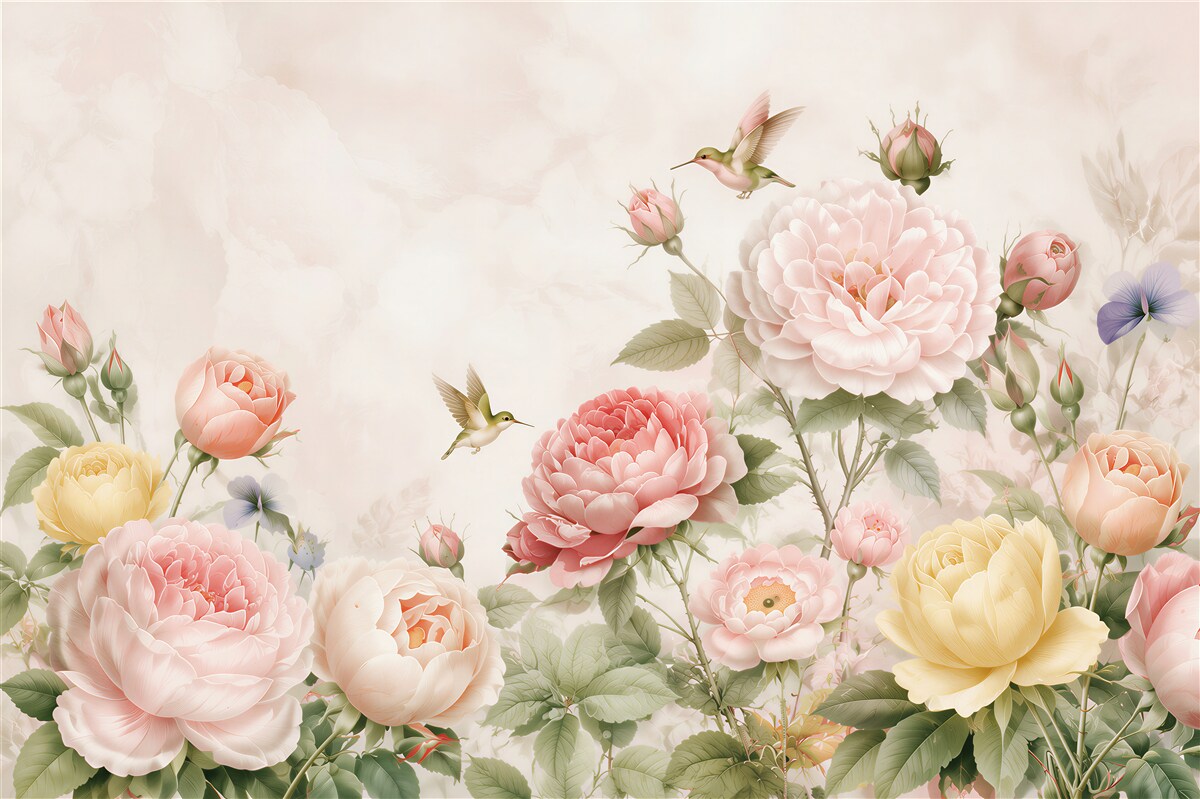 Papier peint composition lumineuse de fleurs d'été et de feuilles vertes