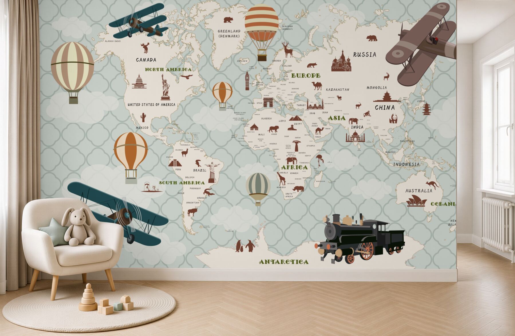 Papier peint Carte du monde pour enfants