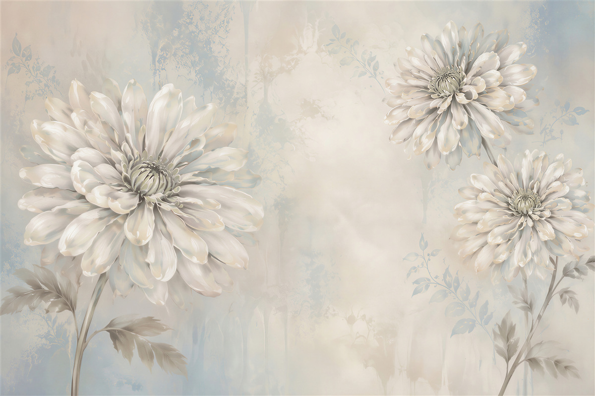 Papier peint énormes asters blancs sur fond de pluie