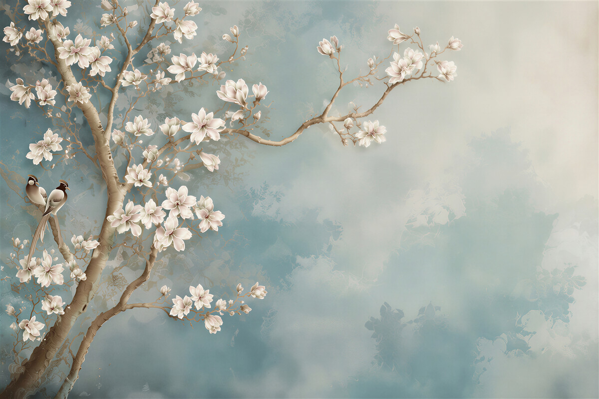 Papier peint magnolia en fleurs et nuit qui approche