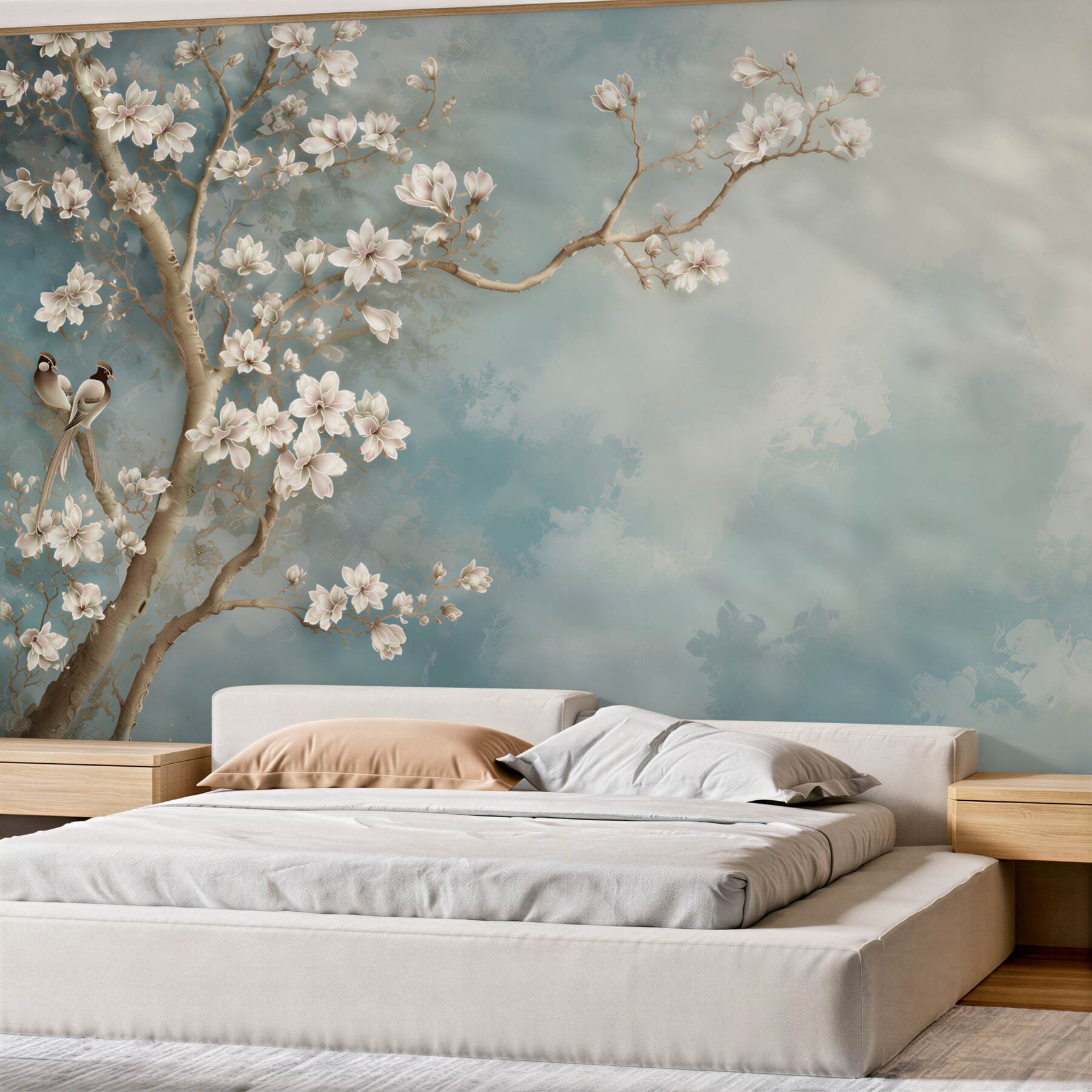 Papier peint magnolia en fleurs et nuit qui approche