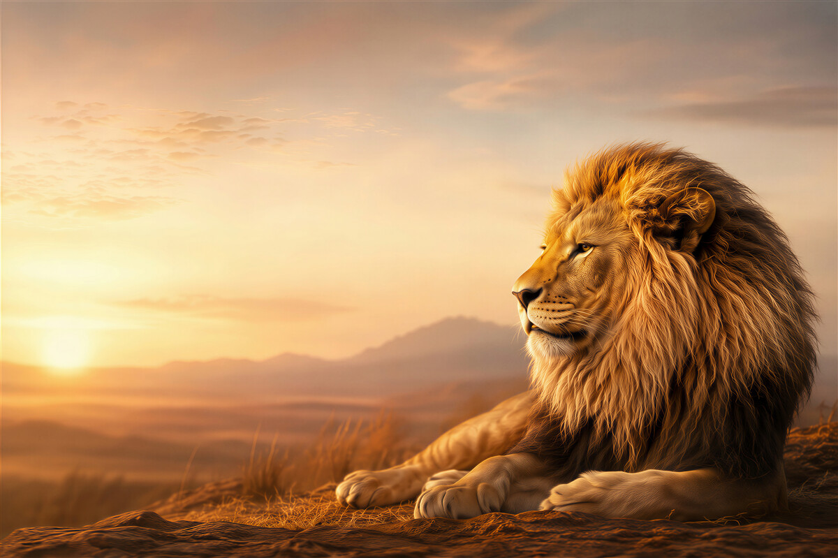 Papier peint vieux tigre regardant le coucher de soleil