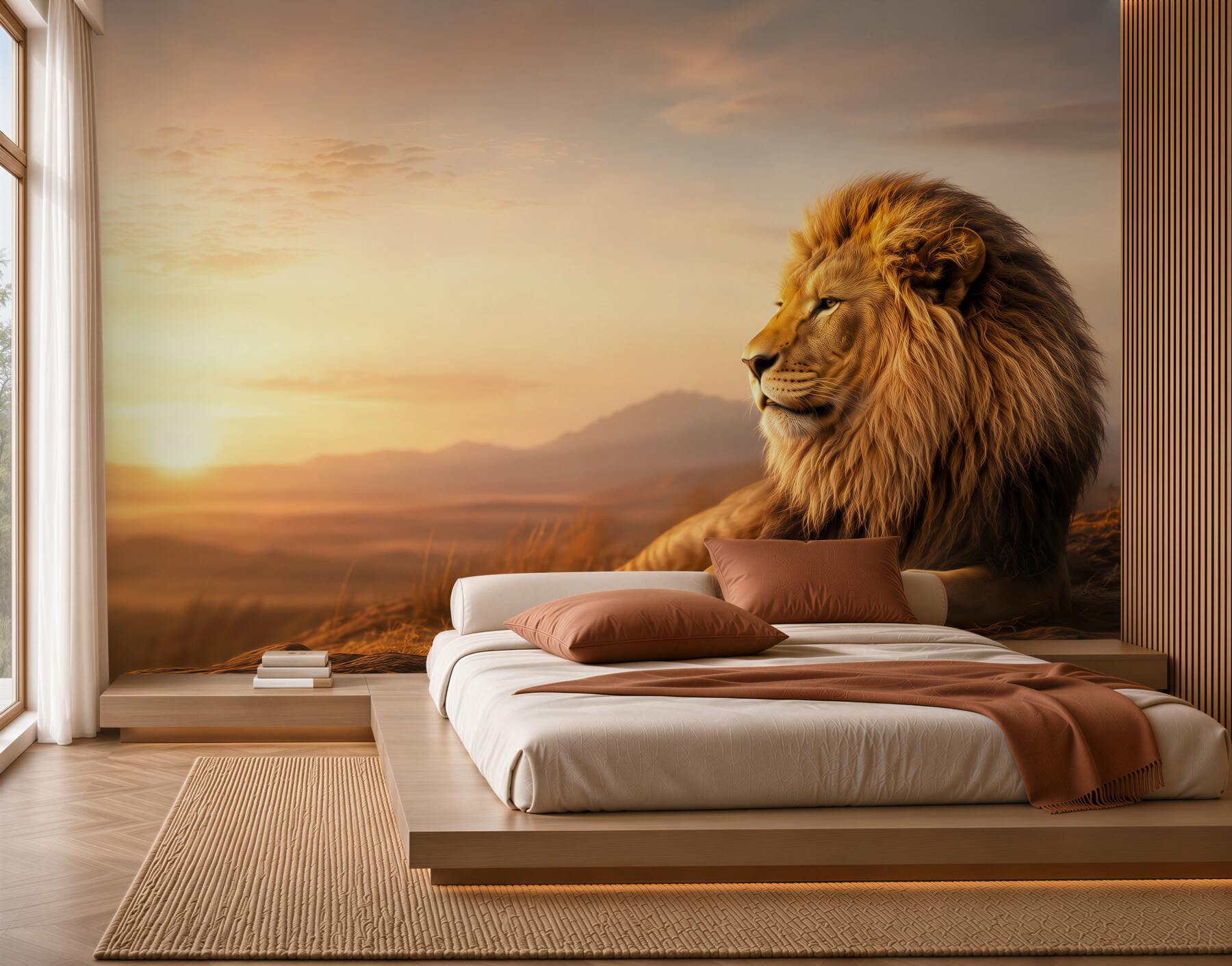 Papier peint vieux tigre regardant le coucher de soleil