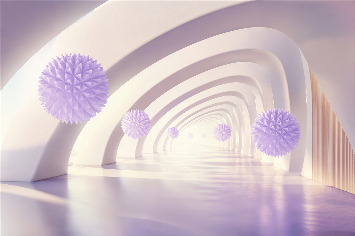 Papier peint Boules lilas sur fond de tunnel
