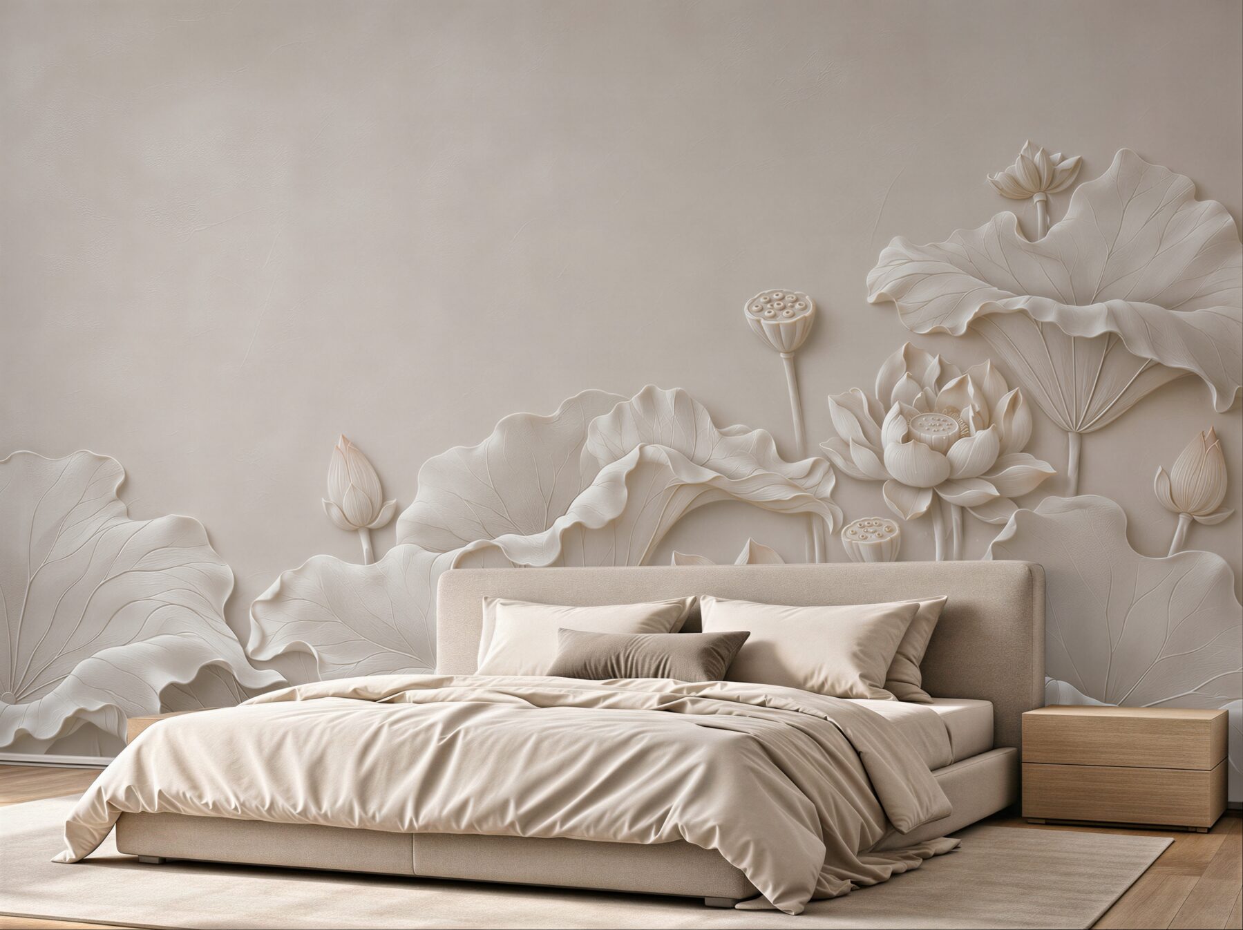 Papier peint bas-relief représentant des plantes et des fleurs sur argile