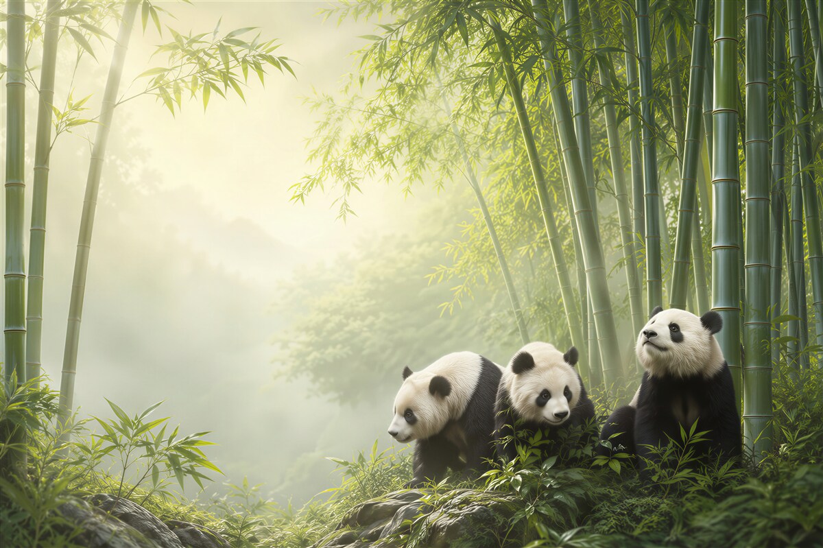 Papier peint Panda dans la forêt de bambous