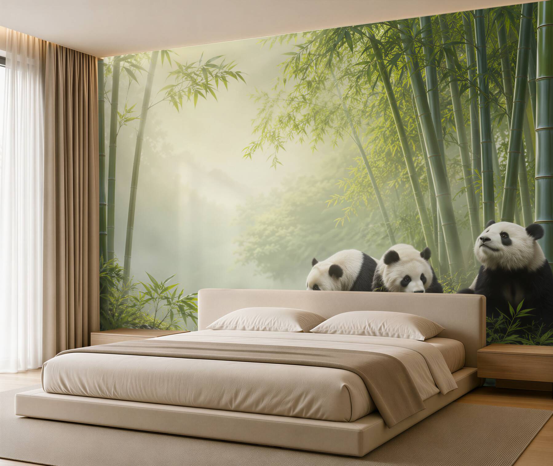 Papier peint Panda dans la forêt de bambous