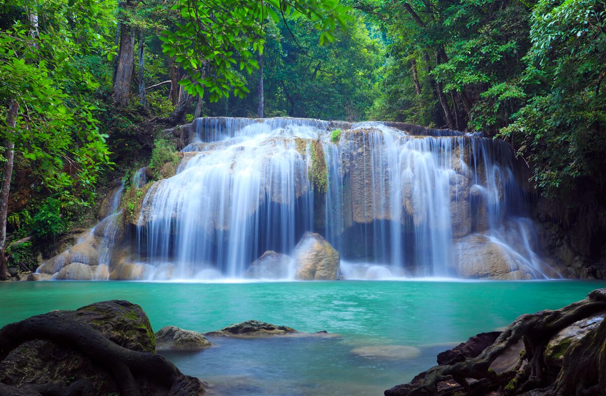 Papier peint cascade d'Erawan, Kanchanaburi, Thaïlande