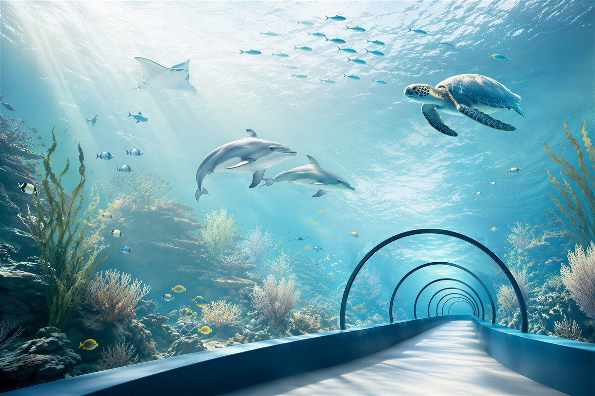 Papier peint Océanarium avec des dauphins