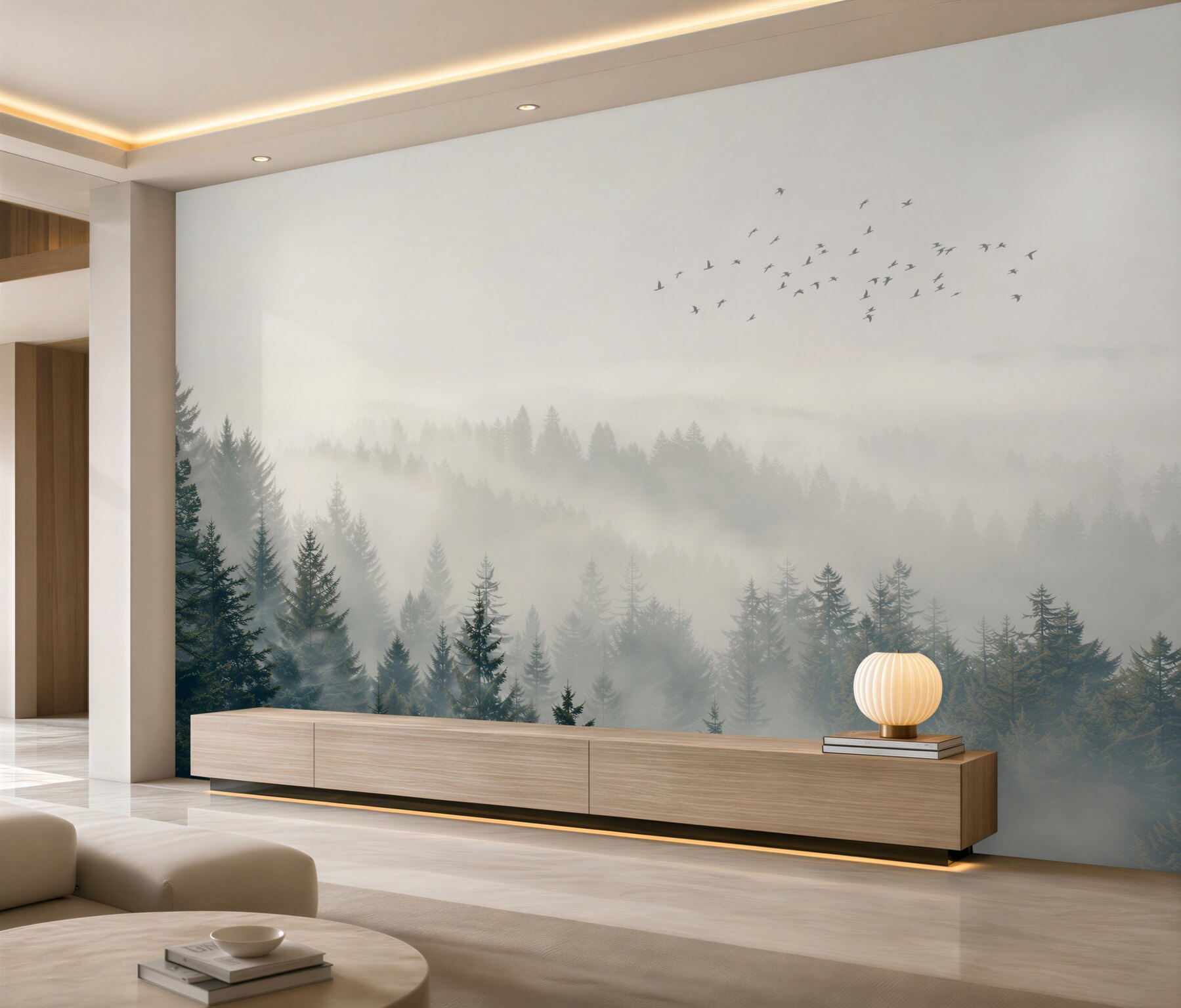 Papier peint Sapins et oiseaux