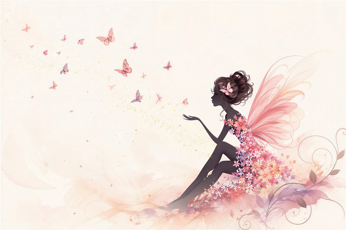 Papier peint Fille avec des papillons