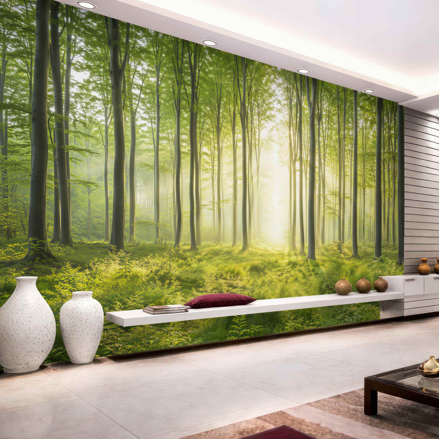 Papier peint forêt ensoleillée