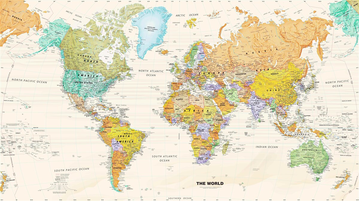 Papier peint Carte du monde sur fond clair