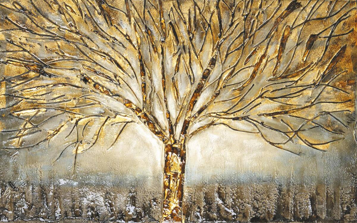 Papier peint arbre métallique doré