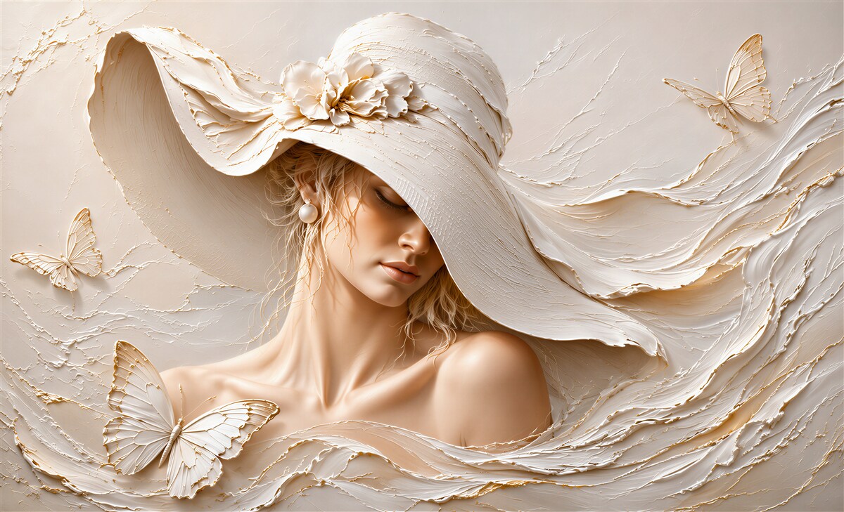 Papier peint femme avec chapeau