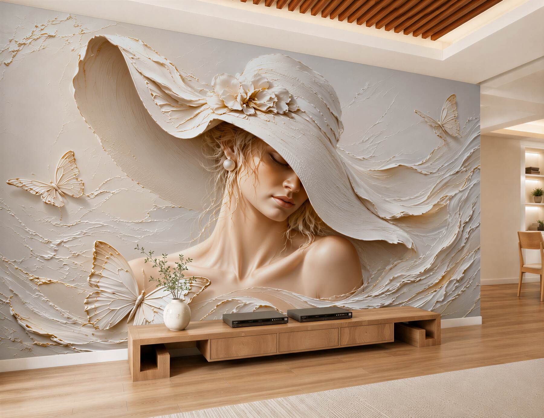 Papier peint femme avec chapeau