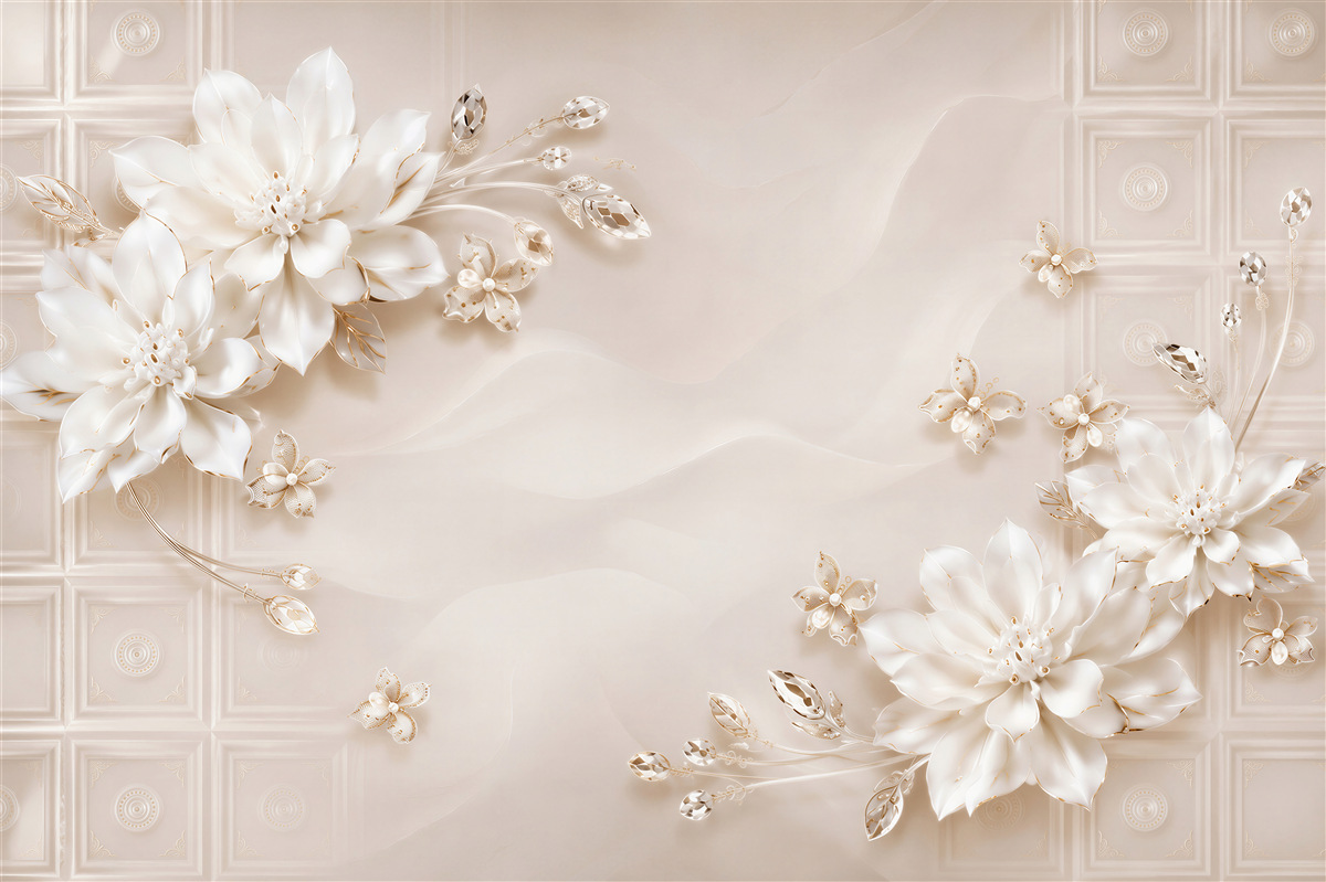 Papier peint fleurs blanches sur le mur