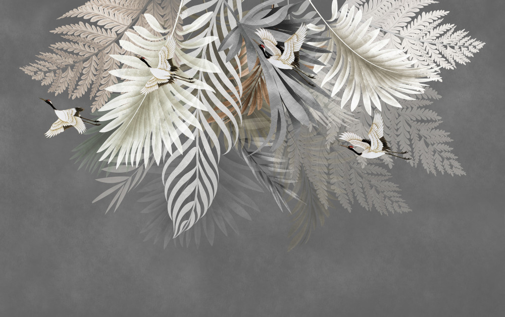 Papier peint oiseaux et feuillage
