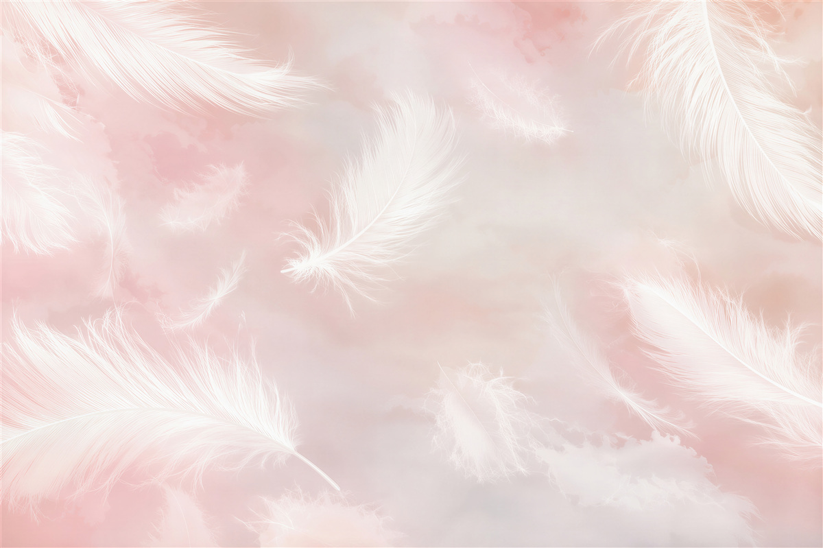 Papier peint plumes blanches sur fond rose
