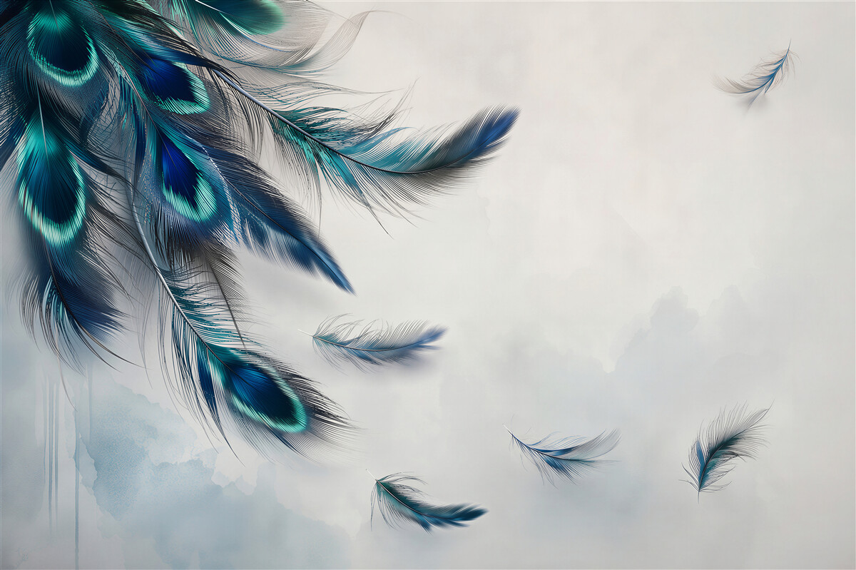Papier peint plumes vertes