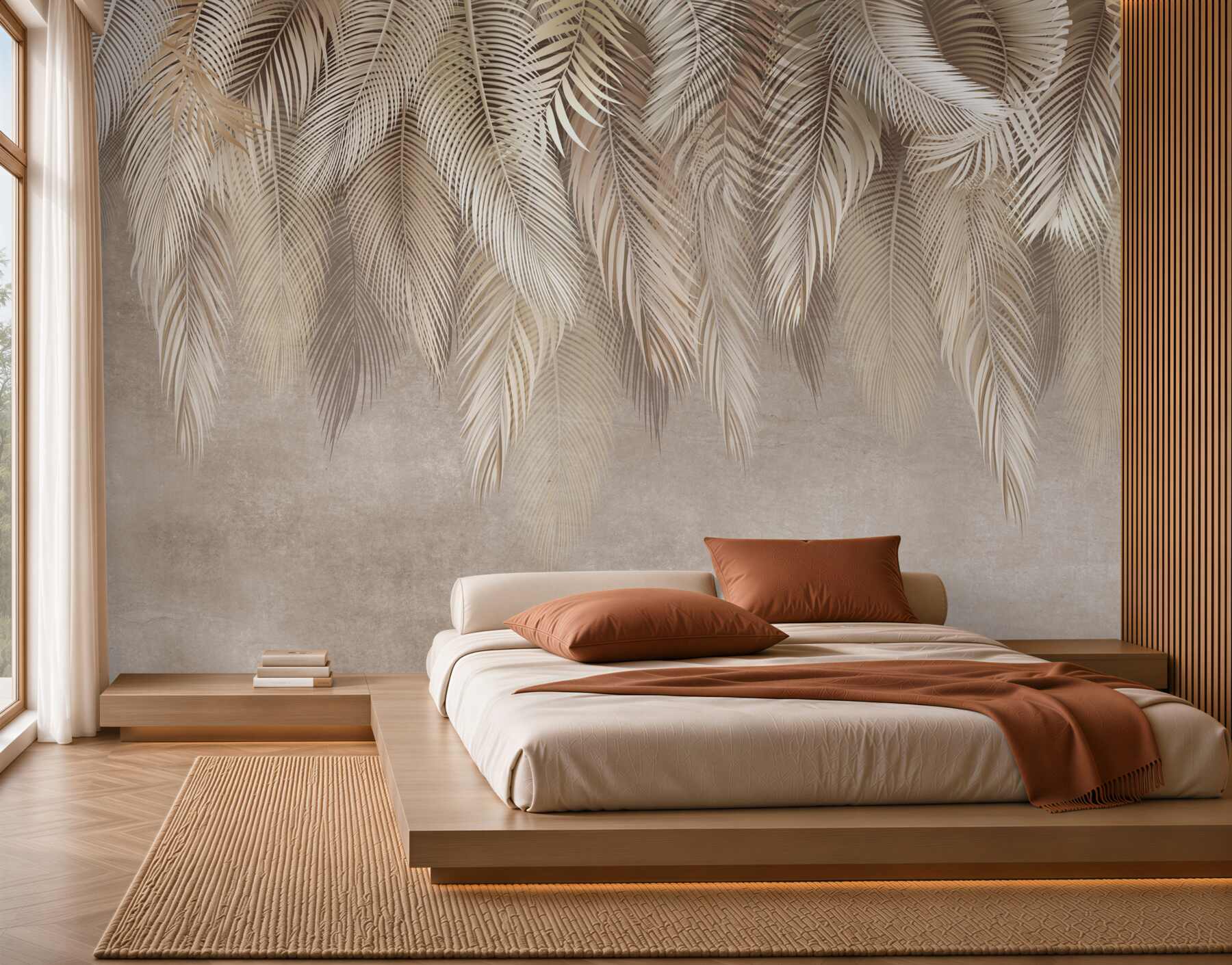 Papier peint plume rose et tapisserie