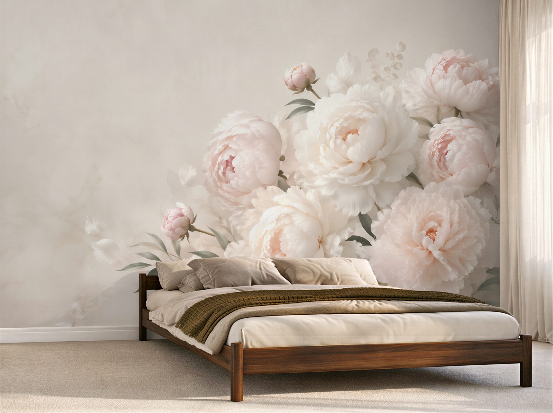 Papier peint pivoines blanches délicates