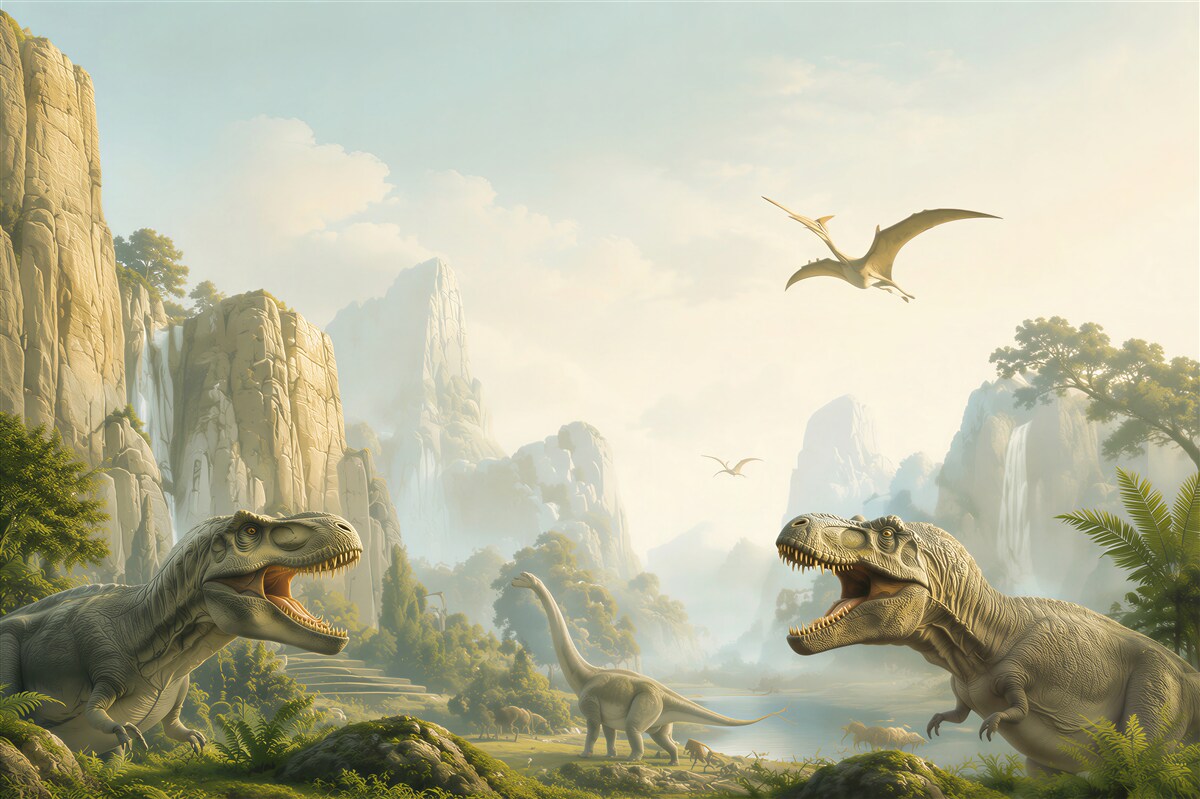 Papier peint Dinosaures et montagnes