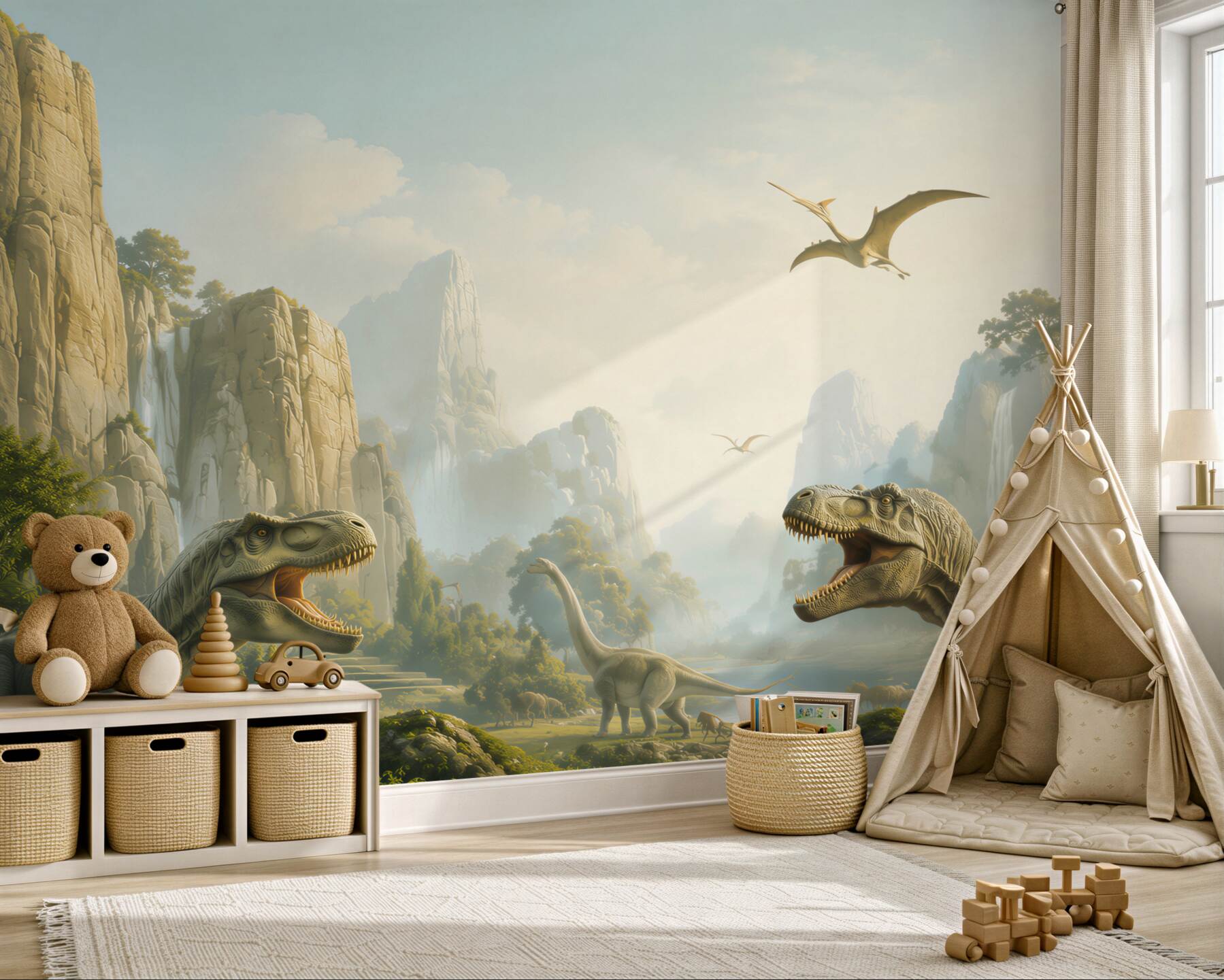 Papier peint Dinosaures et montagnes