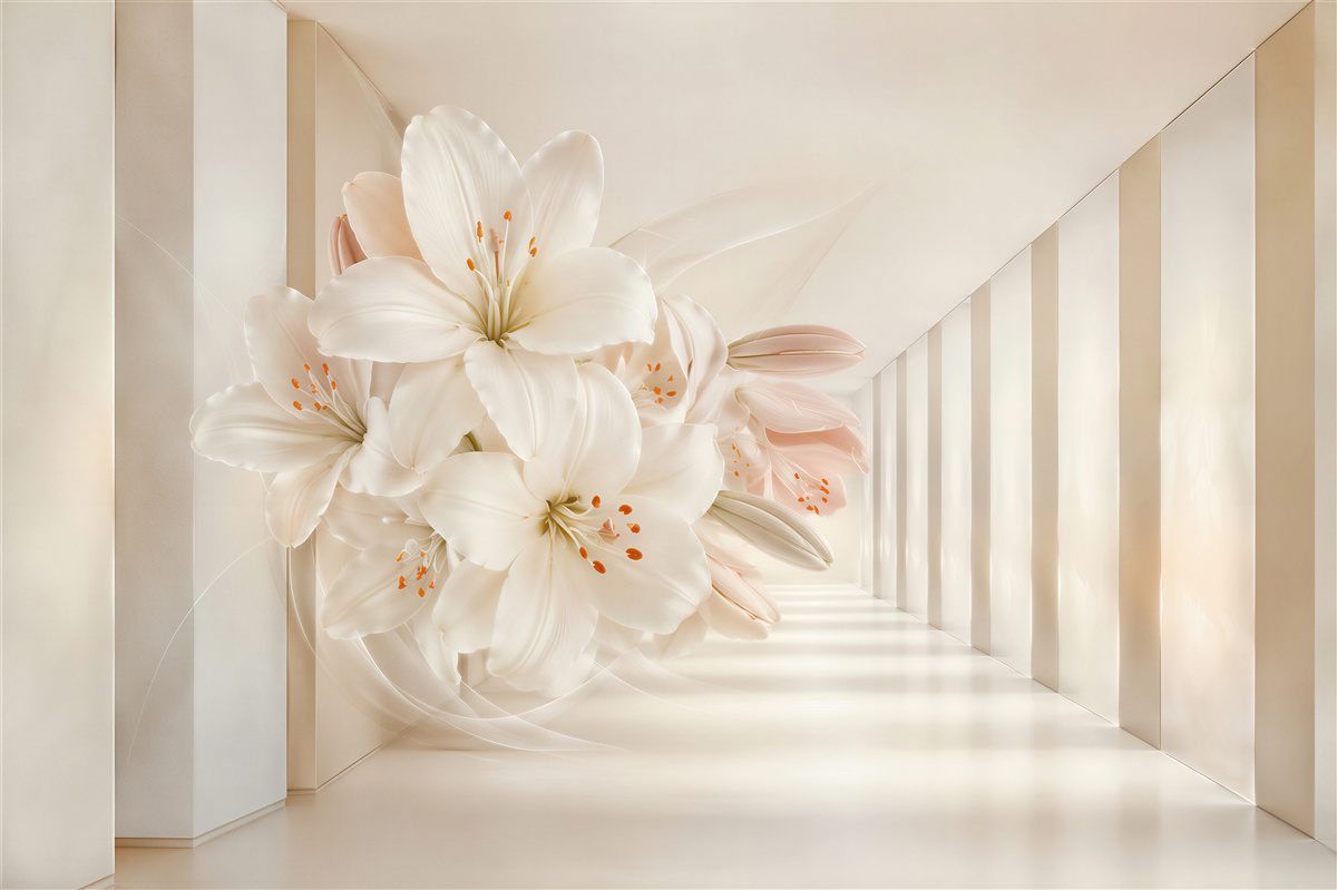 Papier peint lys dans le couloir