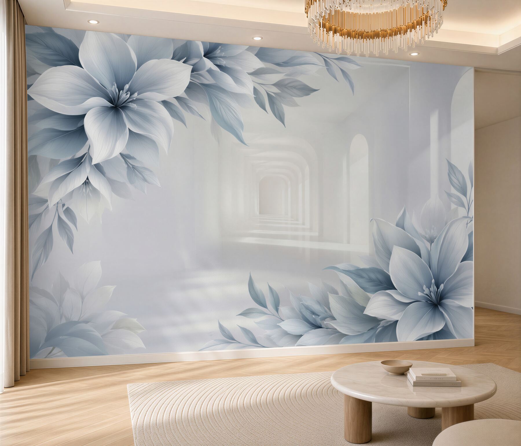 Papier peint fleurs et tunnel infini
