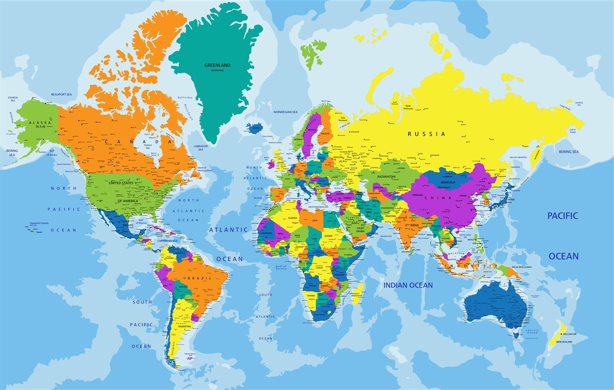 Papier peint carte du monde en couleur