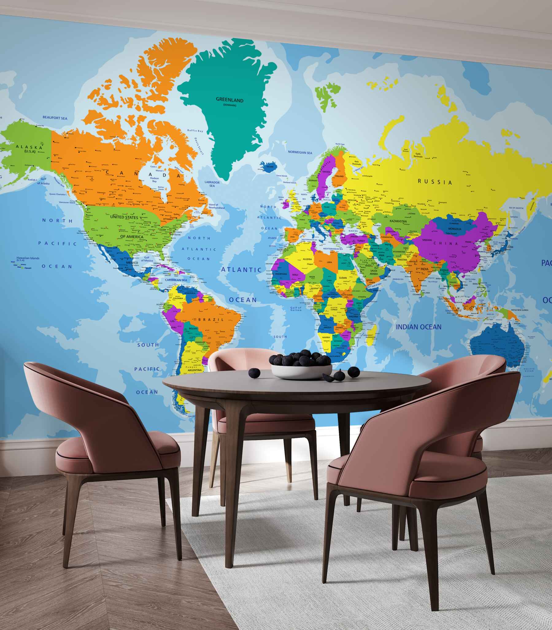 Papier peint carte du monde en couleur