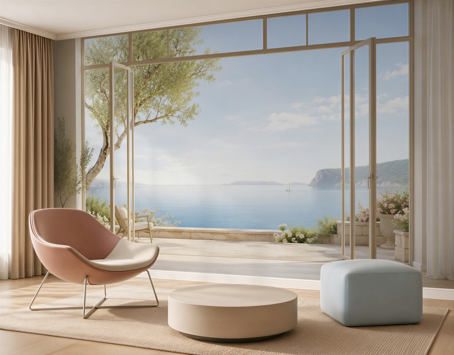 Papier peint balcon avec vue sur la mer en été