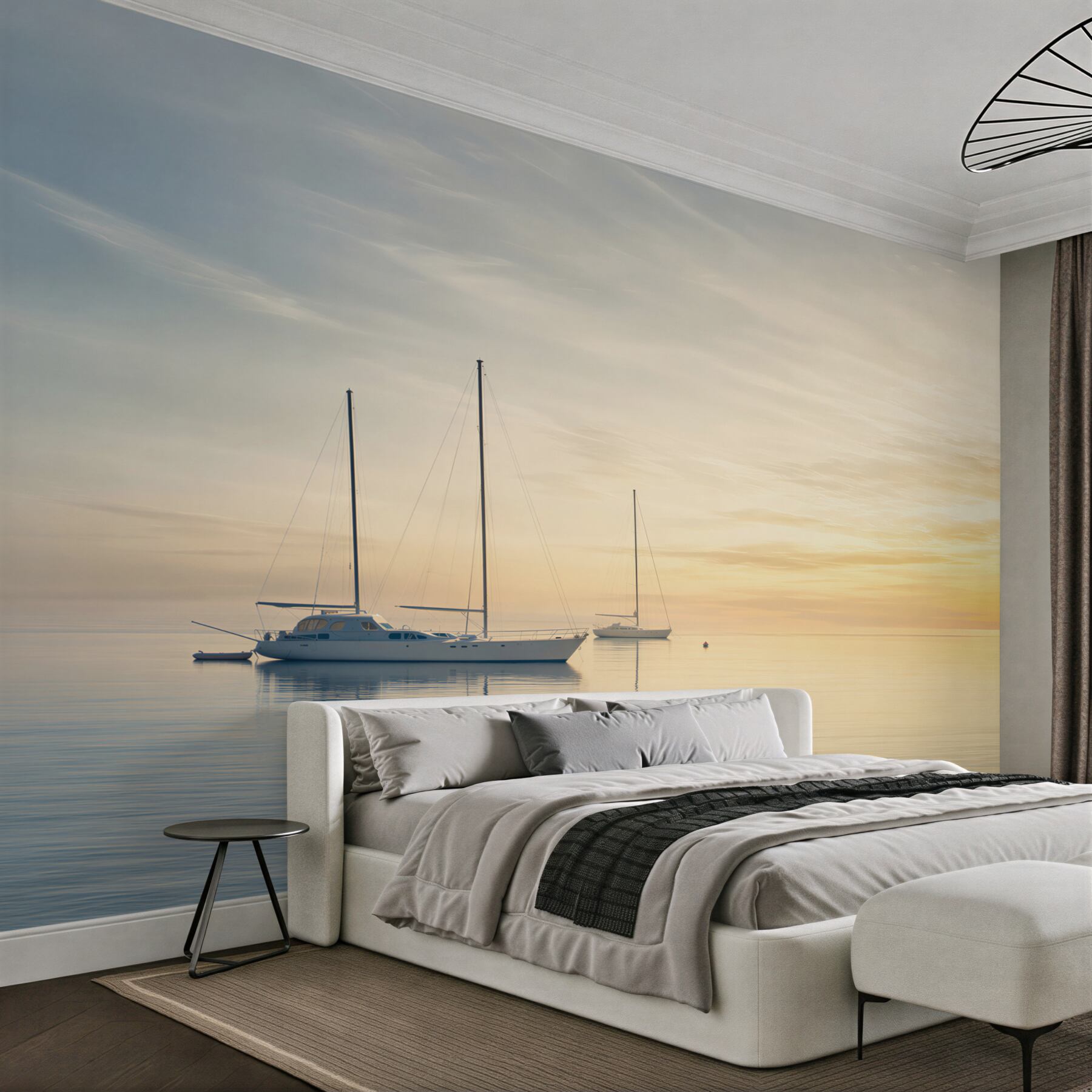 Papier peint yachts dans la baie au coucher du soleil