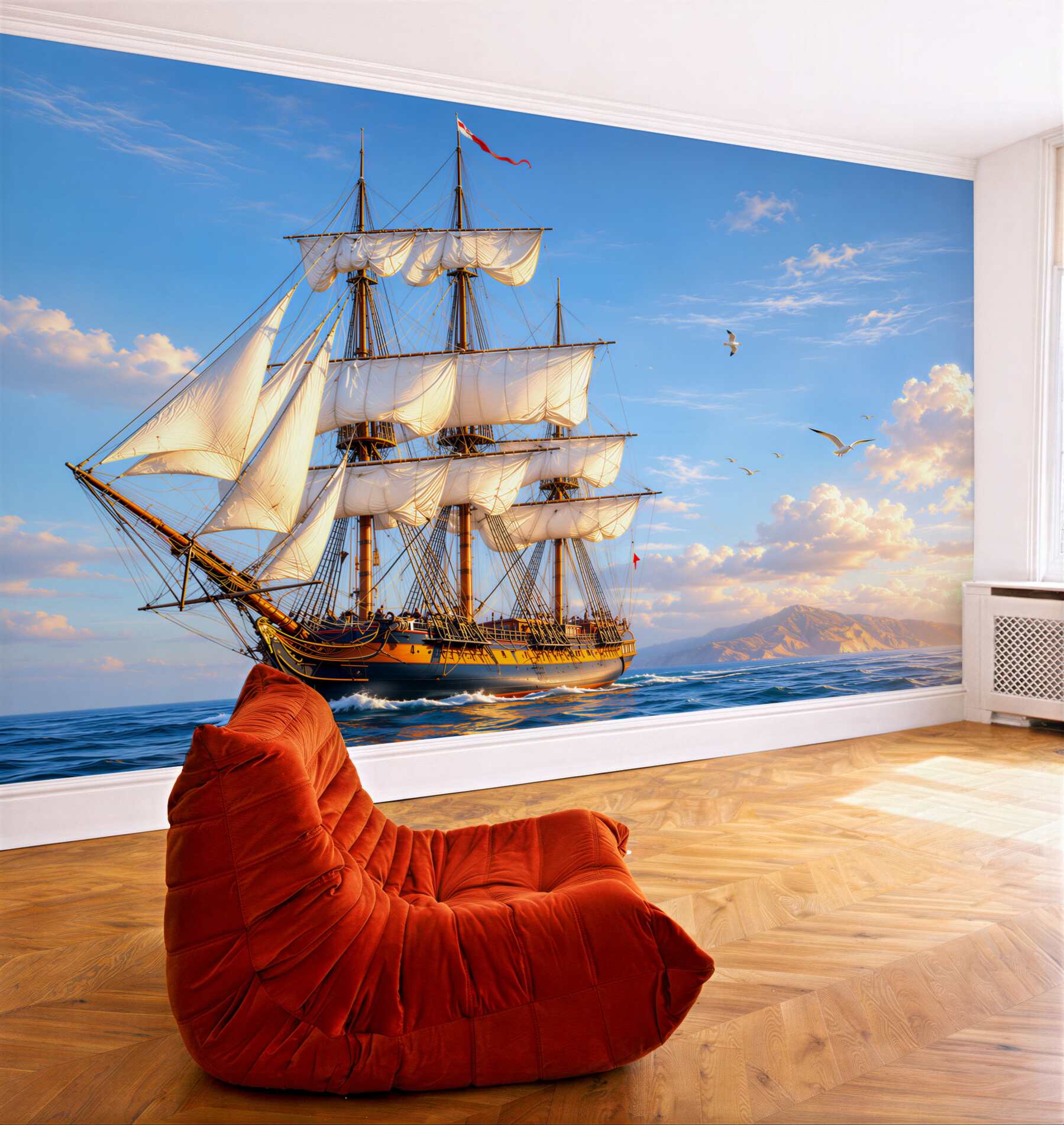 Papier peint grand voilier attendant le vent